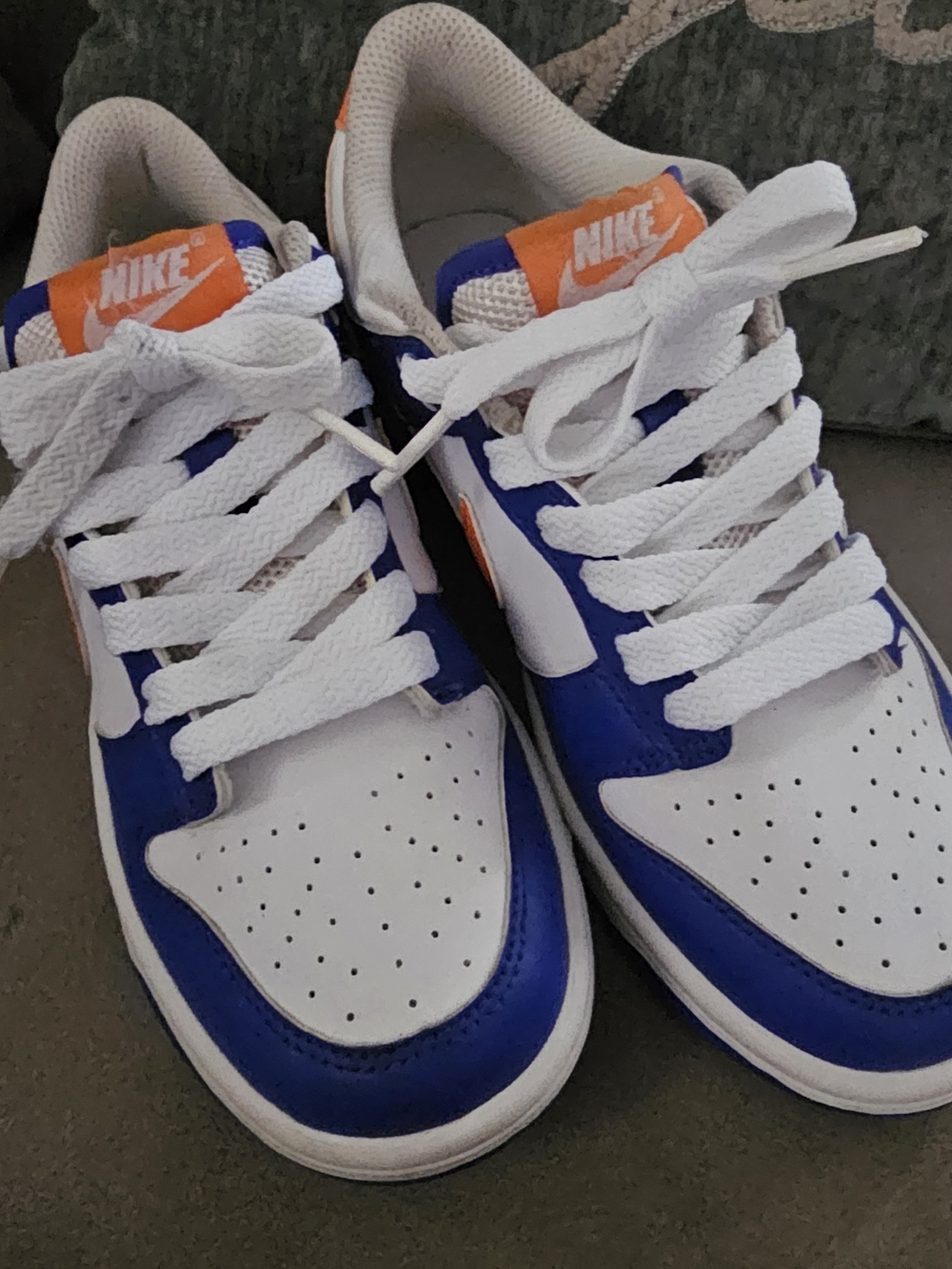 Nike Kids Dunk Low 'Knicks' White And Orange Sneakers - Picture 2 of 8